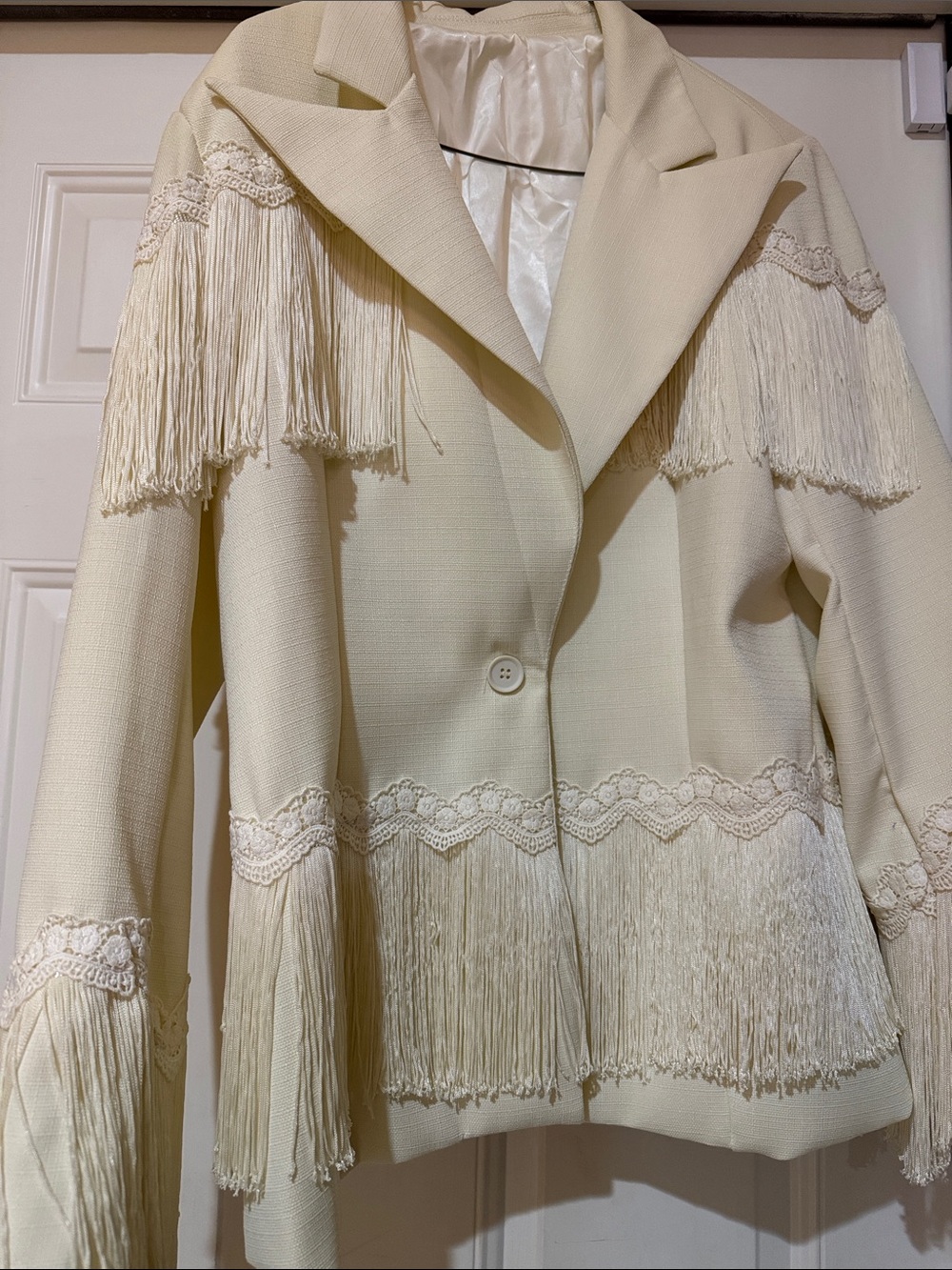 Women’s Fringe Blazer Jacket - Cream